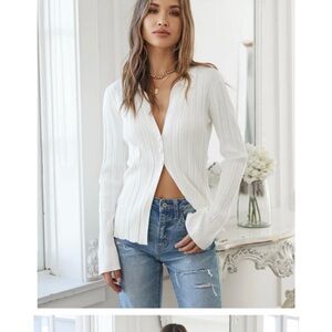 Vici White Ribbed Button-Down Knit Top